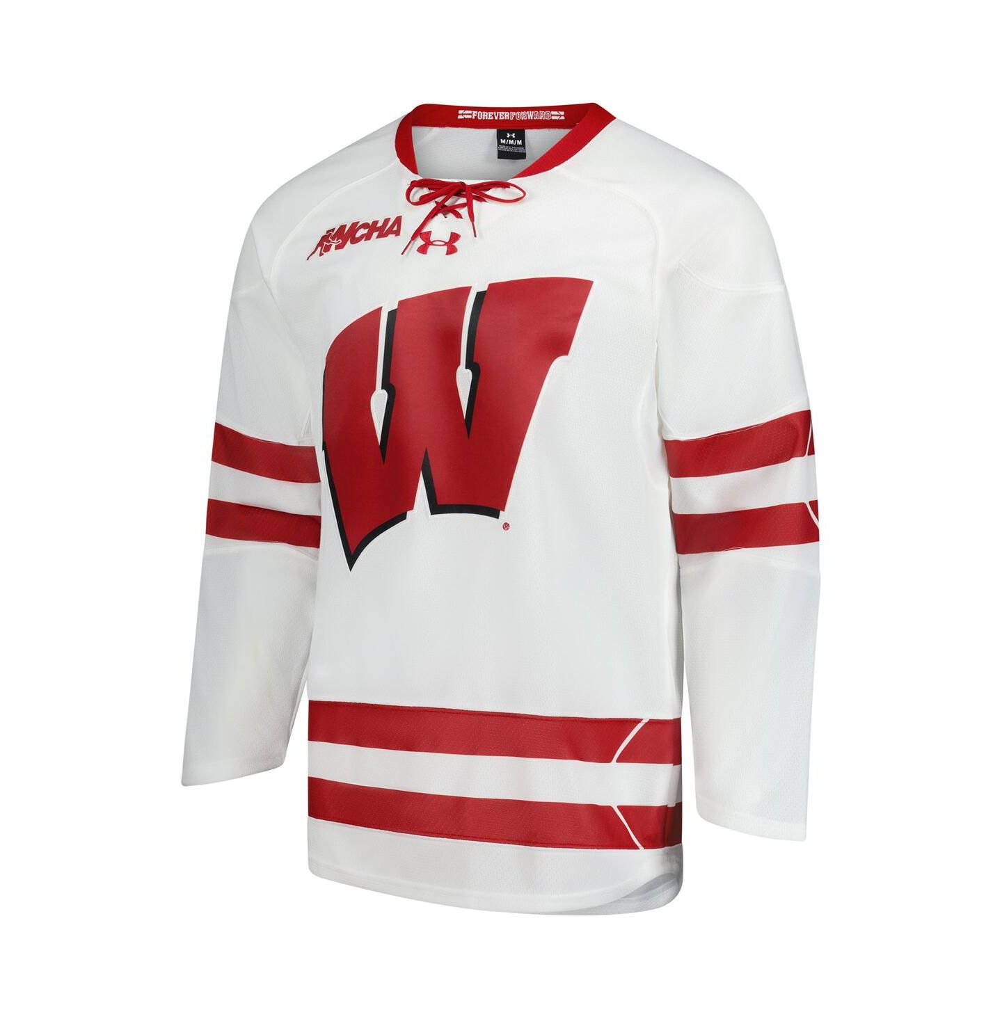 Мужской топ Under Armour White Wisconsin Badgers Replica Hockey Jersey — фото 3