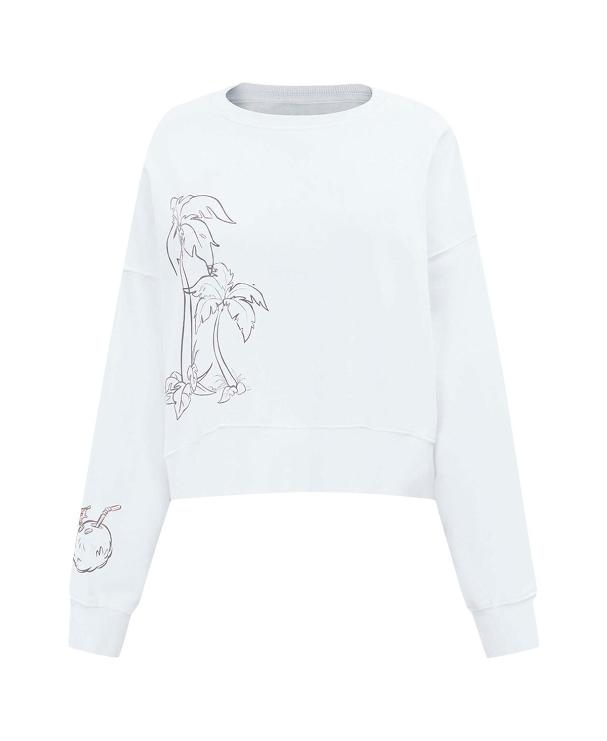 Freeze Max Women's White Lilo And Stitch Postcard Loose Fit Cropped Pullover Sweatshirt In White