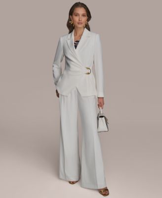 Donna Karan Womens Side Tie Blazer Wide Leg Pant In Black