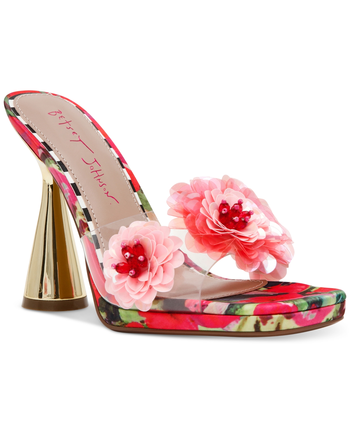 BETSEY JOHNSON WOMEN'S BLONDEE FLORAL FLARE-HEEL DRESS SANDALS 
