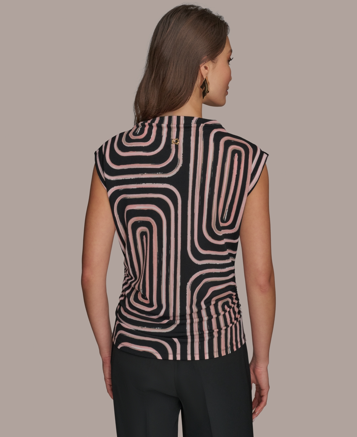 Shop Donna Karan Women's Printed High-neck Blouse In Black,aprct Multi