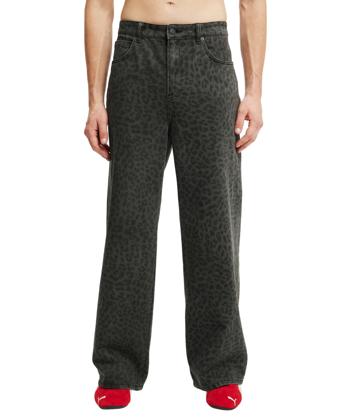 Shop Cotton On Men's Super Baggy Jean In Textured Leopard Overdye