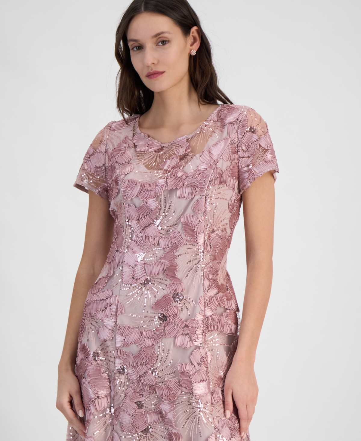 Shop Alex Evenings Women's Soutache Sequined Evening Gown In Rose