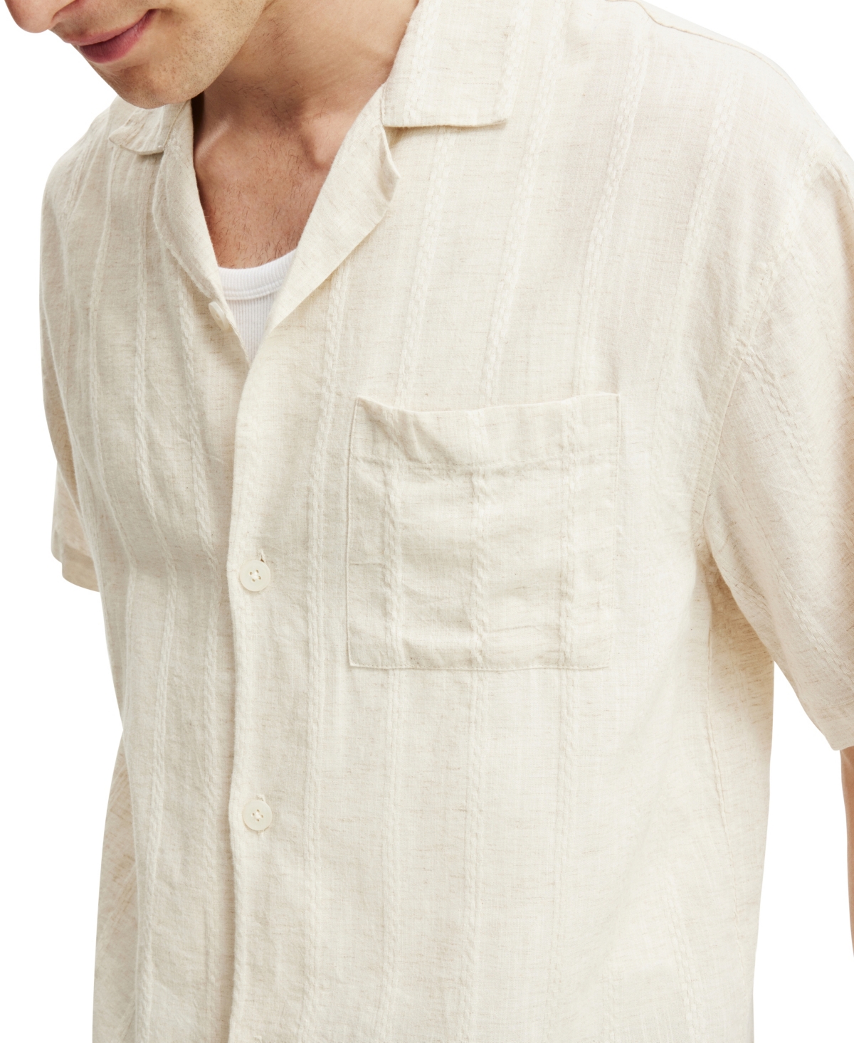 Shop Cotton On Men's Box Fit Short Sleeve Shirt In Natural Dobby Stripe