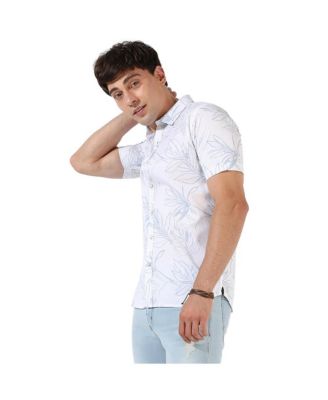 Men's White Printed Regular Fit Casual Shirt