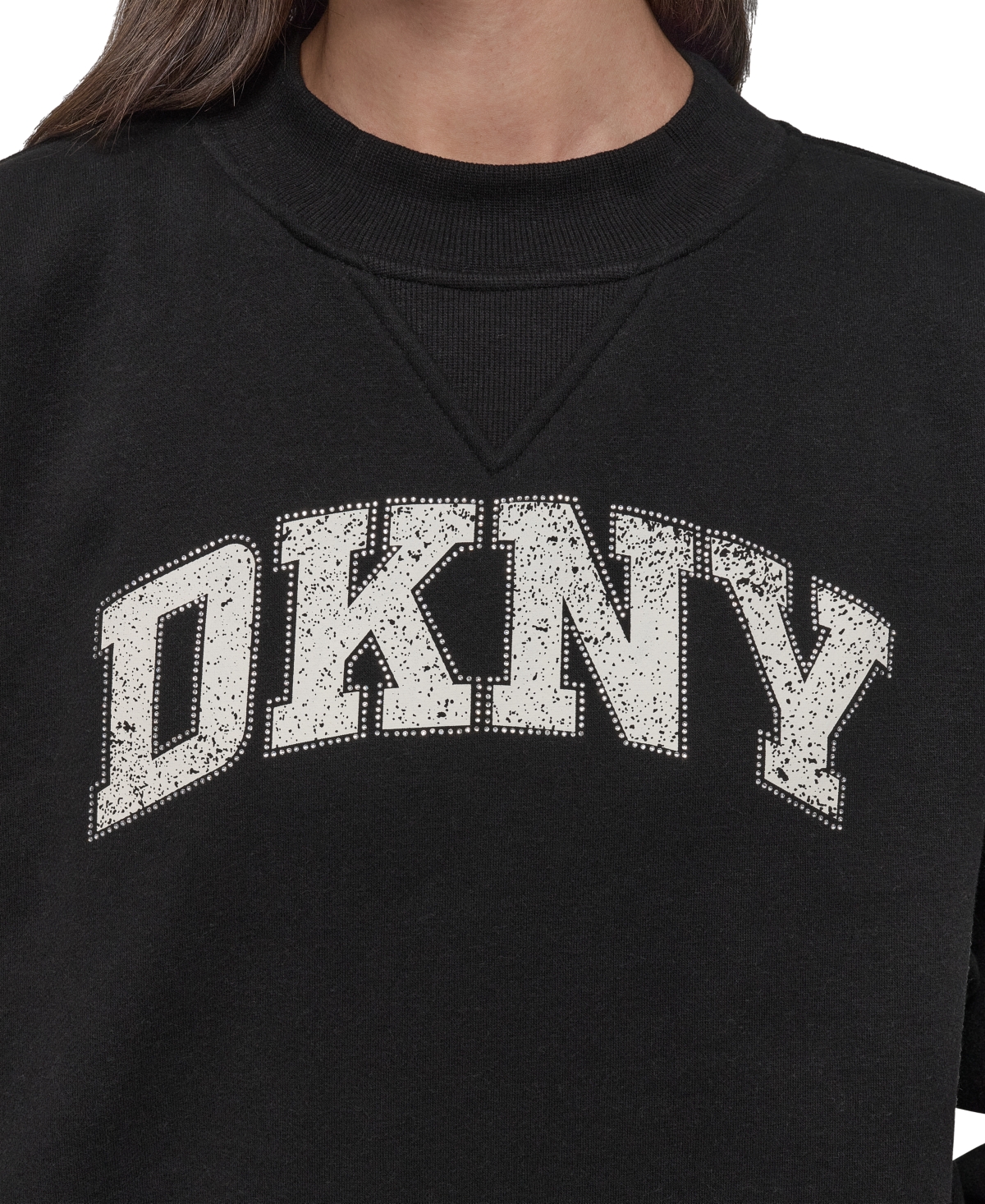 Dkny Sport Women's Rhinestone Logo Crewneck Top In Black