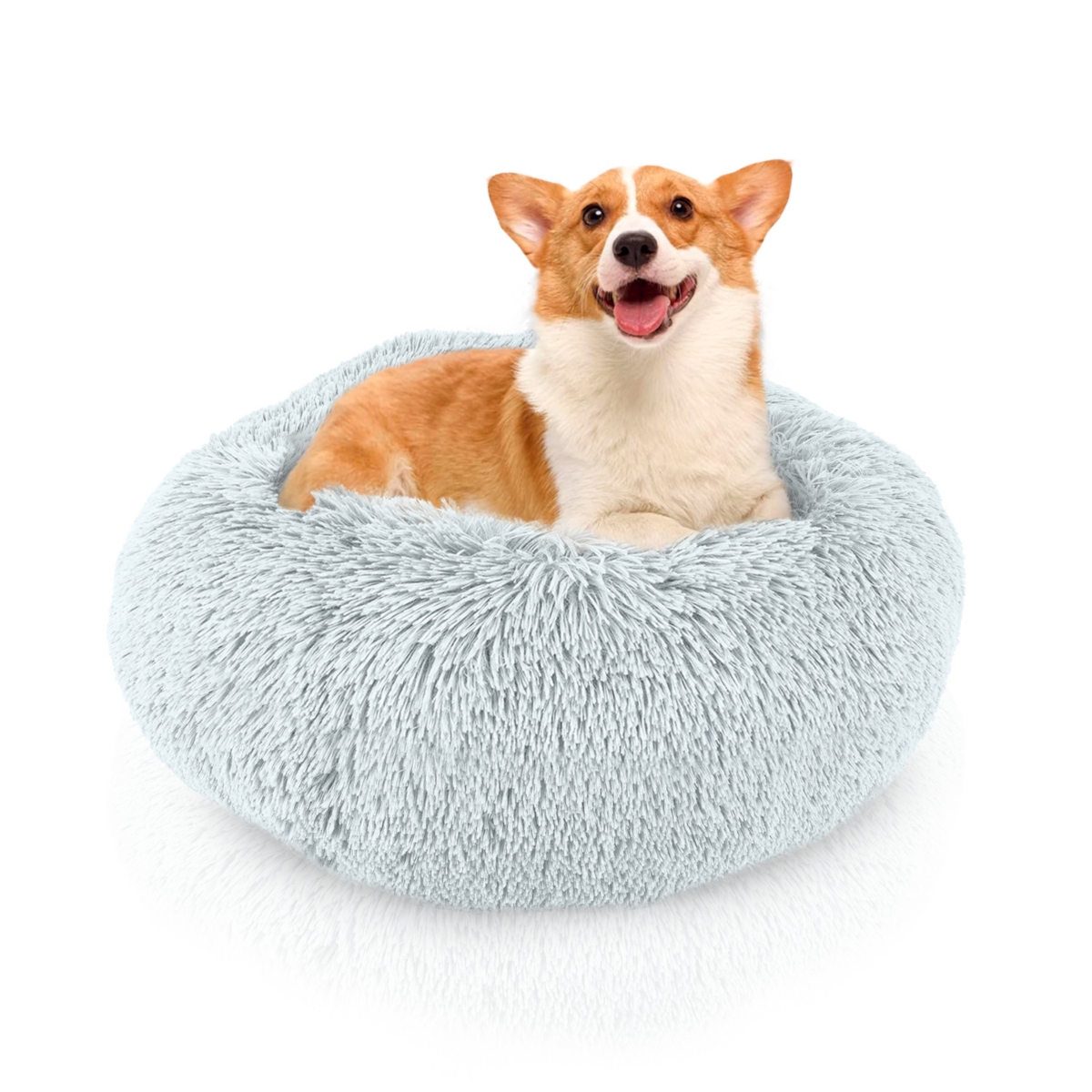 Calming Dog and Cat Bed, Soft Round Donut Bed for Pets, Super Lux, Shaggy Fur Cushion Beds - Charcoal