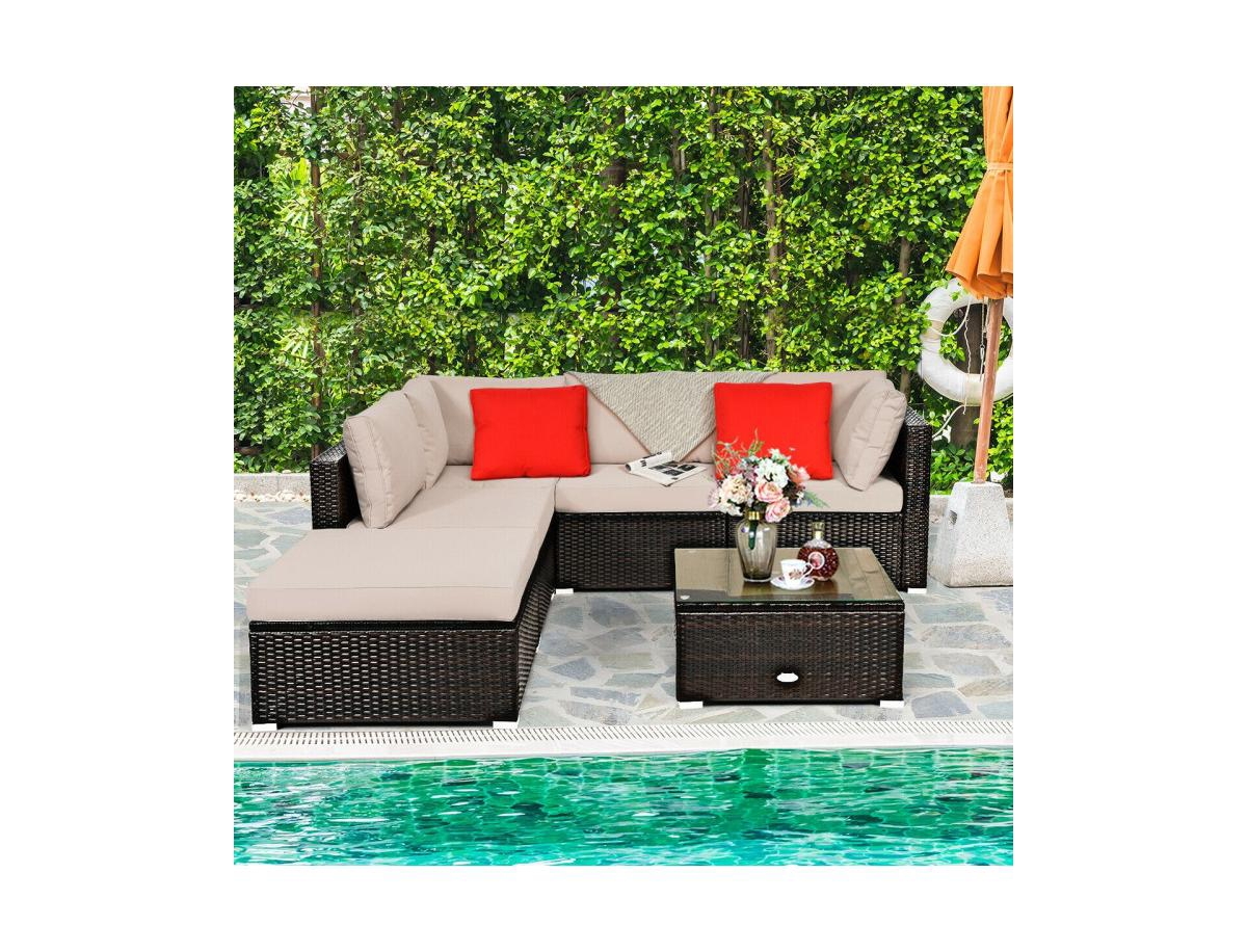 6-Piece Outdoor Patio Sectional Sofa Set with Coffee Table Comfortable and Stylish Seating for Your Garden or