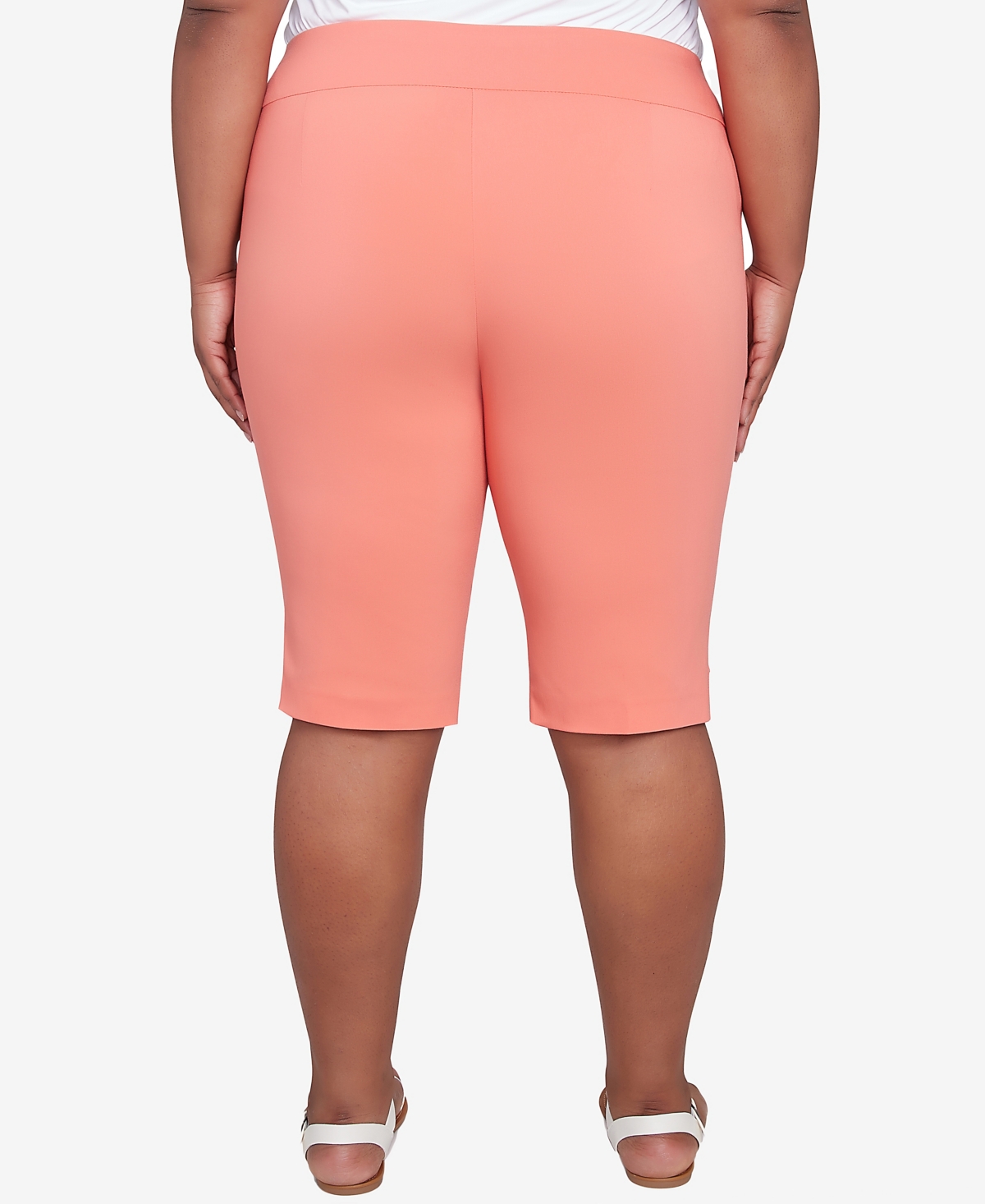 Hearts Of Palm Plus Size Spring Forward Solid Tech Stretch Pull On Skimmer Pants In Coral