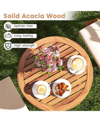 3 PCS Acacia Wood Patio Bistro Set Folding Outdoor Table and Chairs with Cushions