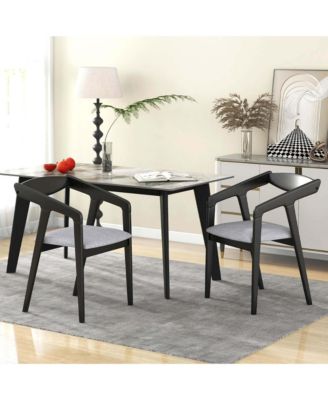 Wooden Dining Chair Set of 2 with Rubber Wood Frame Armrests Padded Cushion