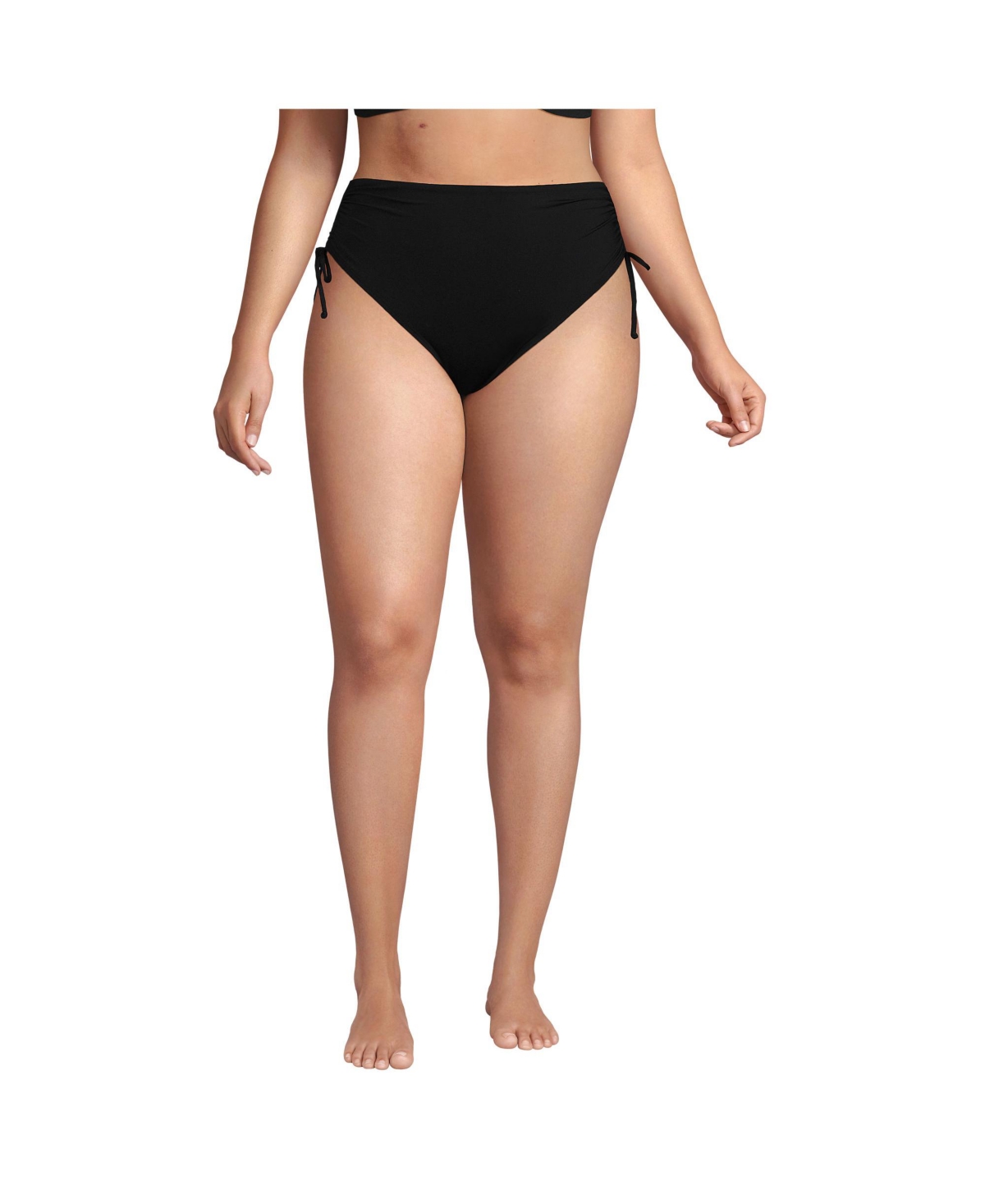 Plus Size High Waisted Adjustable Bikini Bottoms - Black