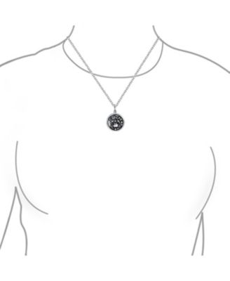 Cancer Zodiac Sign Astrology Horoscope Round Medallion Pendant Necklace Antiqued Sterling Silver