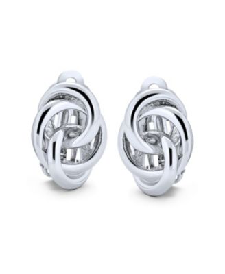 Interlocking Rope Love Knot Clip On Earrings For Non Pierced Ears Polished Gold Silver Plated Brass