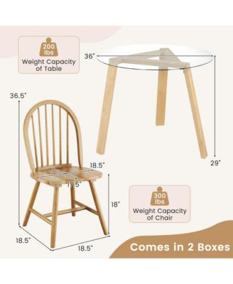 3 PCS Dining Set for 2 Round Table with 2 Chairs Solid Rubber Wood Frame Modern