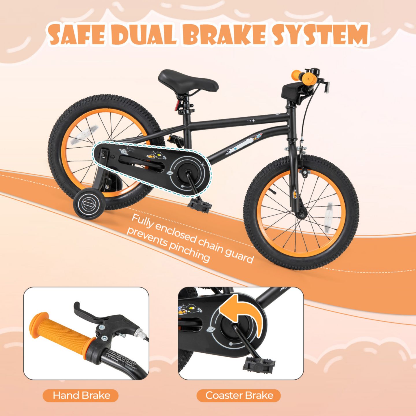 Детская игрушка Slickblue Training-Wheel Adjustable-Seat Bicycle, 4–7 лет, цвет: Чёрный — фото 3