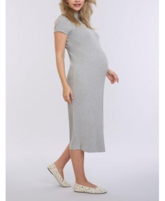 Maternity Mock Neck Short Sleeve Ribbed Midi Dress - Motherhood