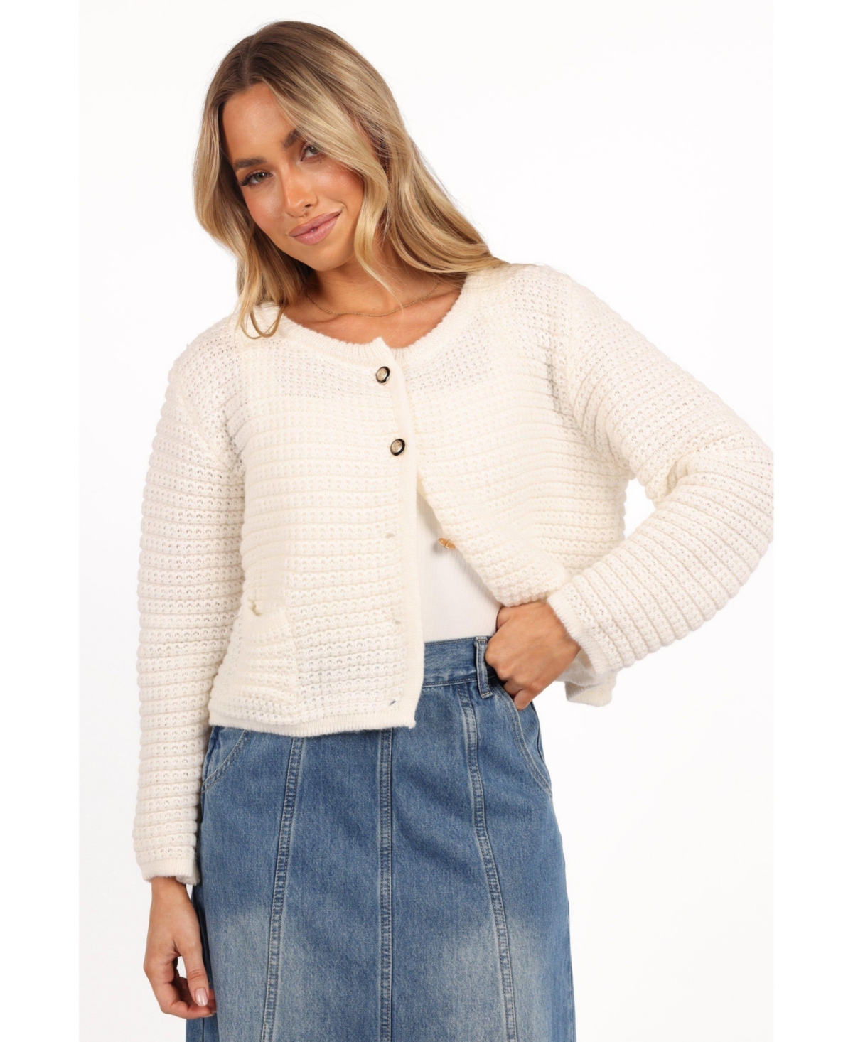 Women's Decket Button Front Cardigan - Off-white