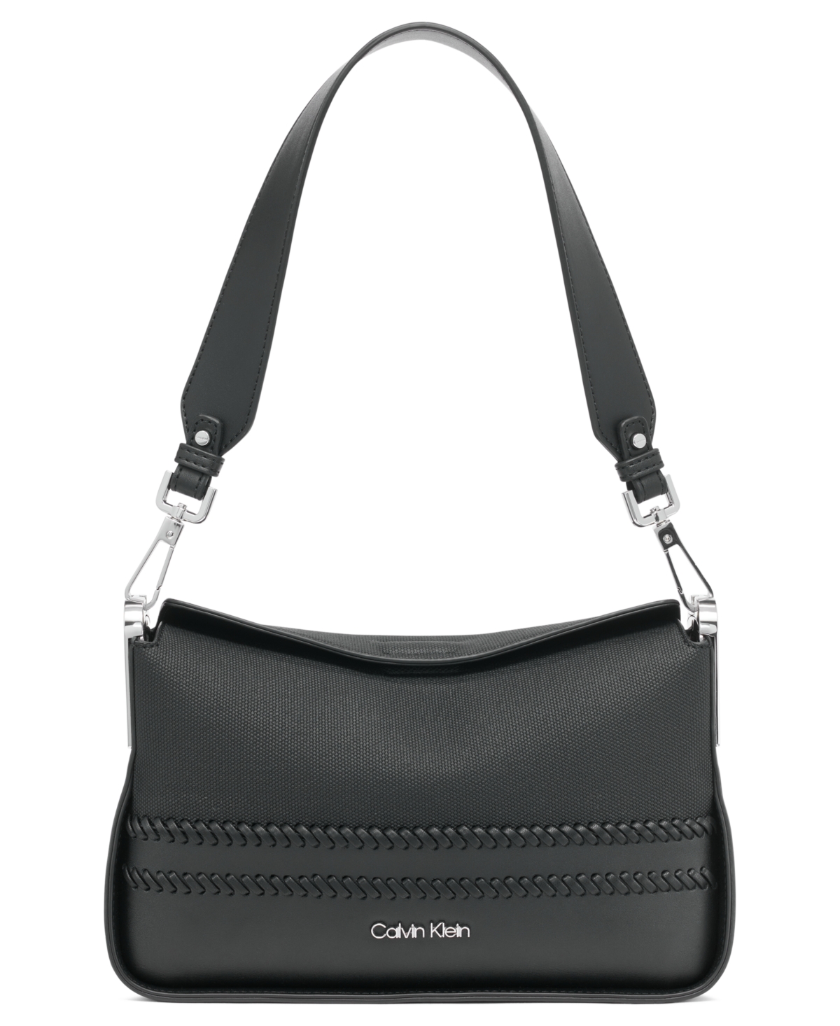 Calvin Klein Fay Whipstich Canvas Shoulder Bag In Black