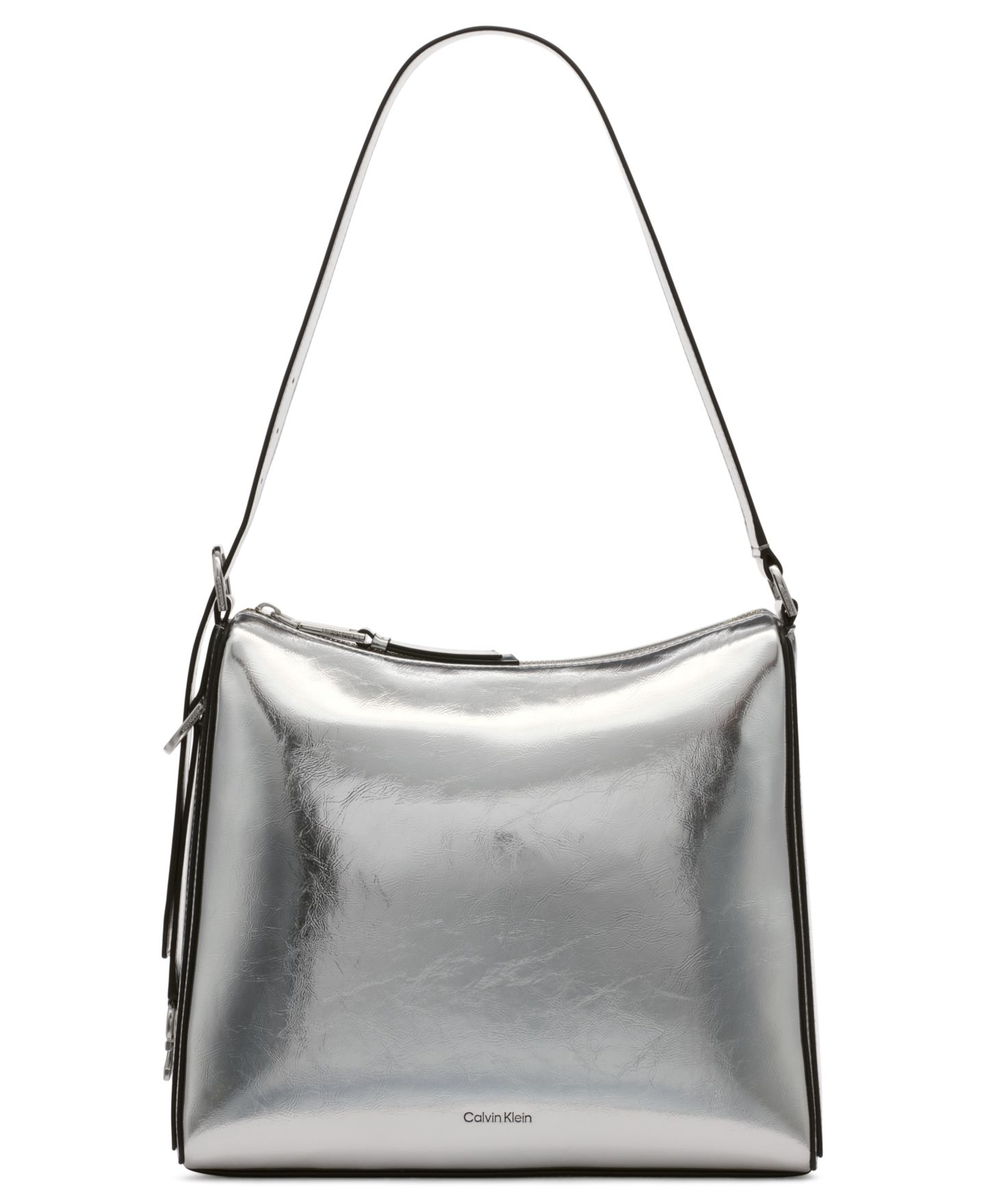 Женская сумка Calvin Klein Mandy Metallic Top Zipper Shoulder, цвет: Металлик серебряный — фото 1