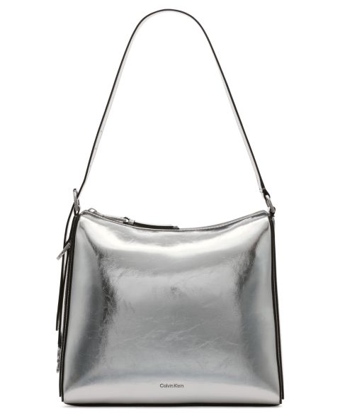 Женская сумка Calvin Klein Mandy Metallic Top Zipper Shoulder, цвет: Металлик серебряный