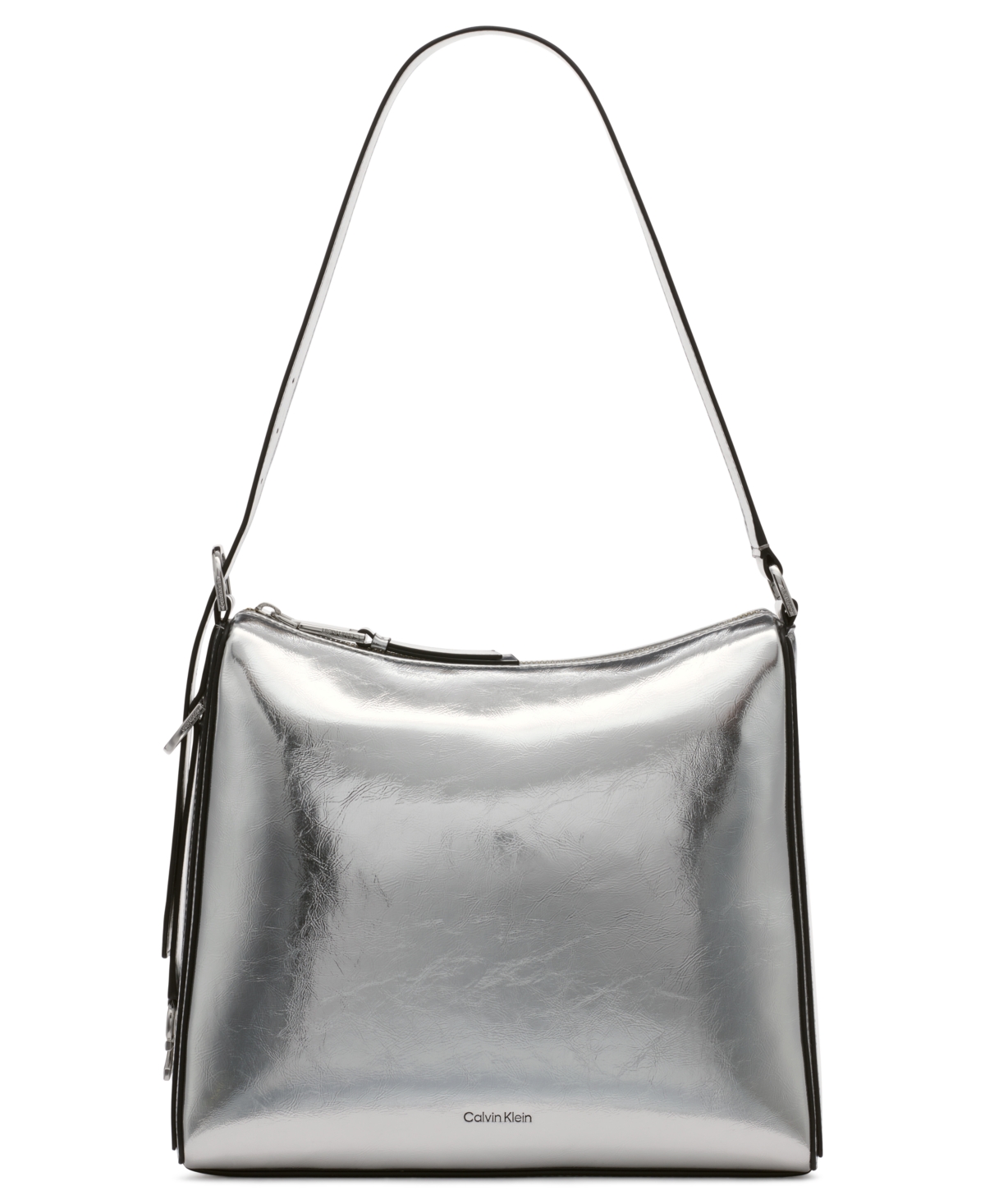 Mandy Metallic Top Zipper Shoulder Bag - Metallic Silver