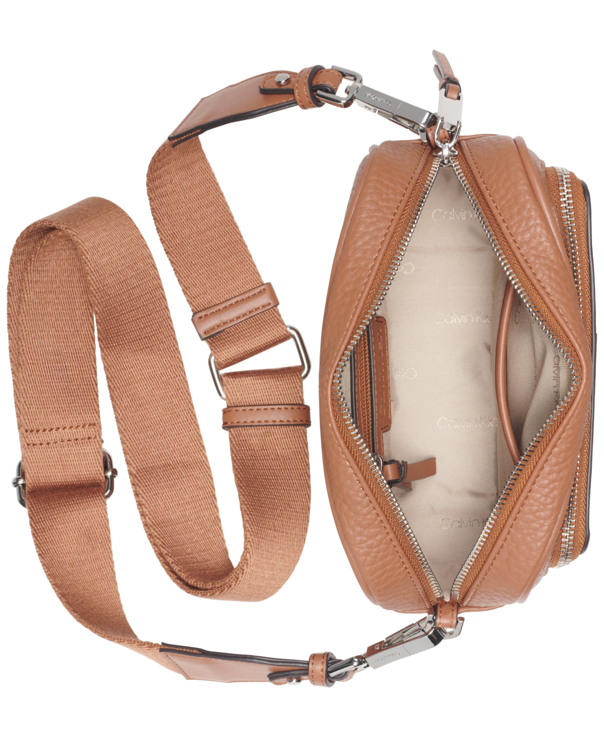 Calvin Klein Zulle Top Zipper Camera Bag With Signature Hang Off In Brown