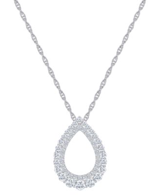 Macy's - Diamond Open Teardrop Pendant Necklace (3/4 ct. t.w.) in 14k White Gold