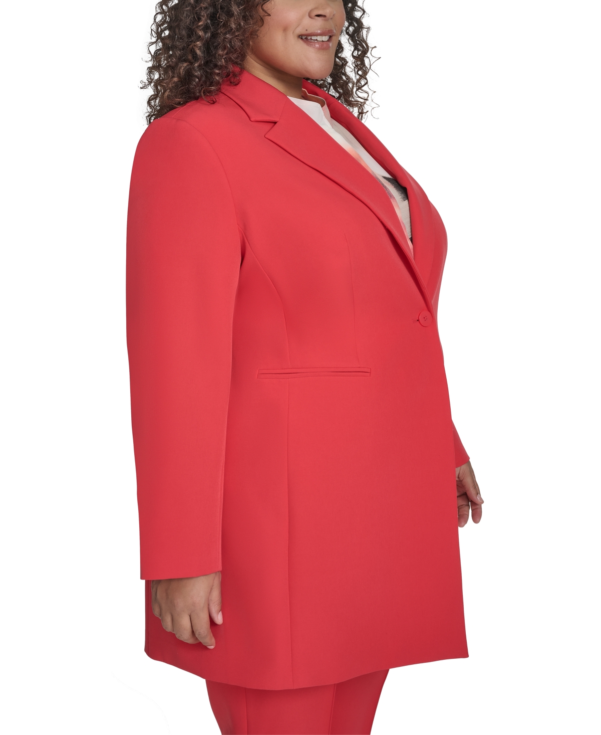 Dkny Plus Size Notch-collar One-button Long Topper In Watermelon Sugar