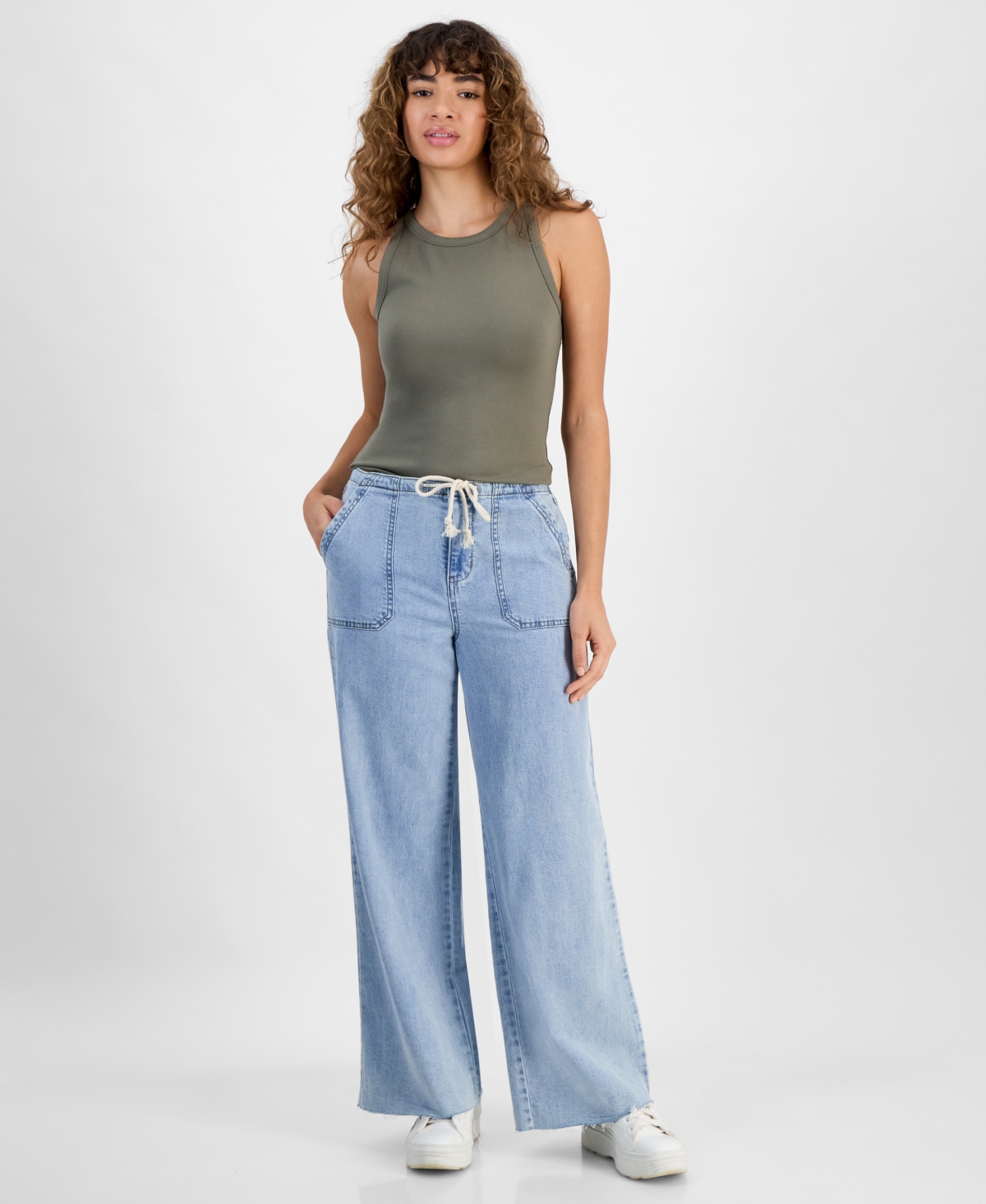 Shop And Now This Women's Drawstring Wide-leg Jeans, Exclusively At Macy's In Chandler Wash