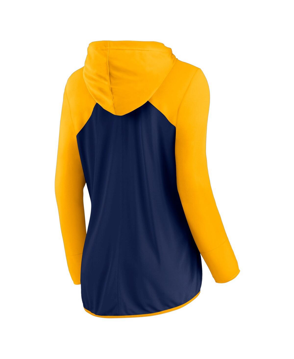 Fanatics Women's Navy/gold Milwaukee Brewers Script Sleeve Full-zip Hoodie In Navy,gold