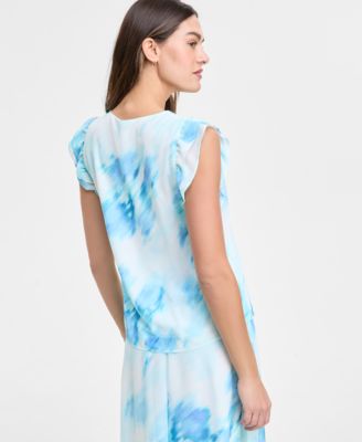 Women's Printed Flutter-Sleeve Top