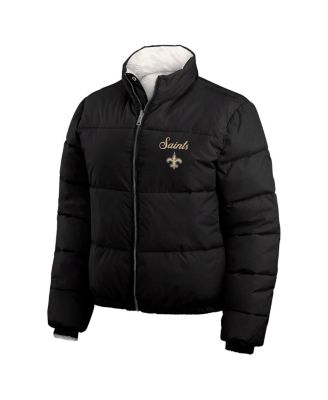 Women's Black/White New Orleans Saints Reversible Cropped Full-Zip Puffer Jacket