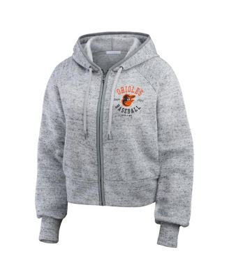 Women's Heather Gray Baltimore Orioles Speckled Fleece Cropped Full-Zip Hoodie