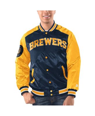 Starter - Men's Navy/Gold Milwaukee Brewers Varsity Satin Full-Snap Jacket