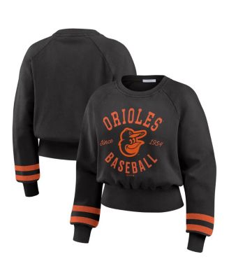 Women's Black Baltimore Orioles Vintage Washed Cropped Pullover Sweatshirt