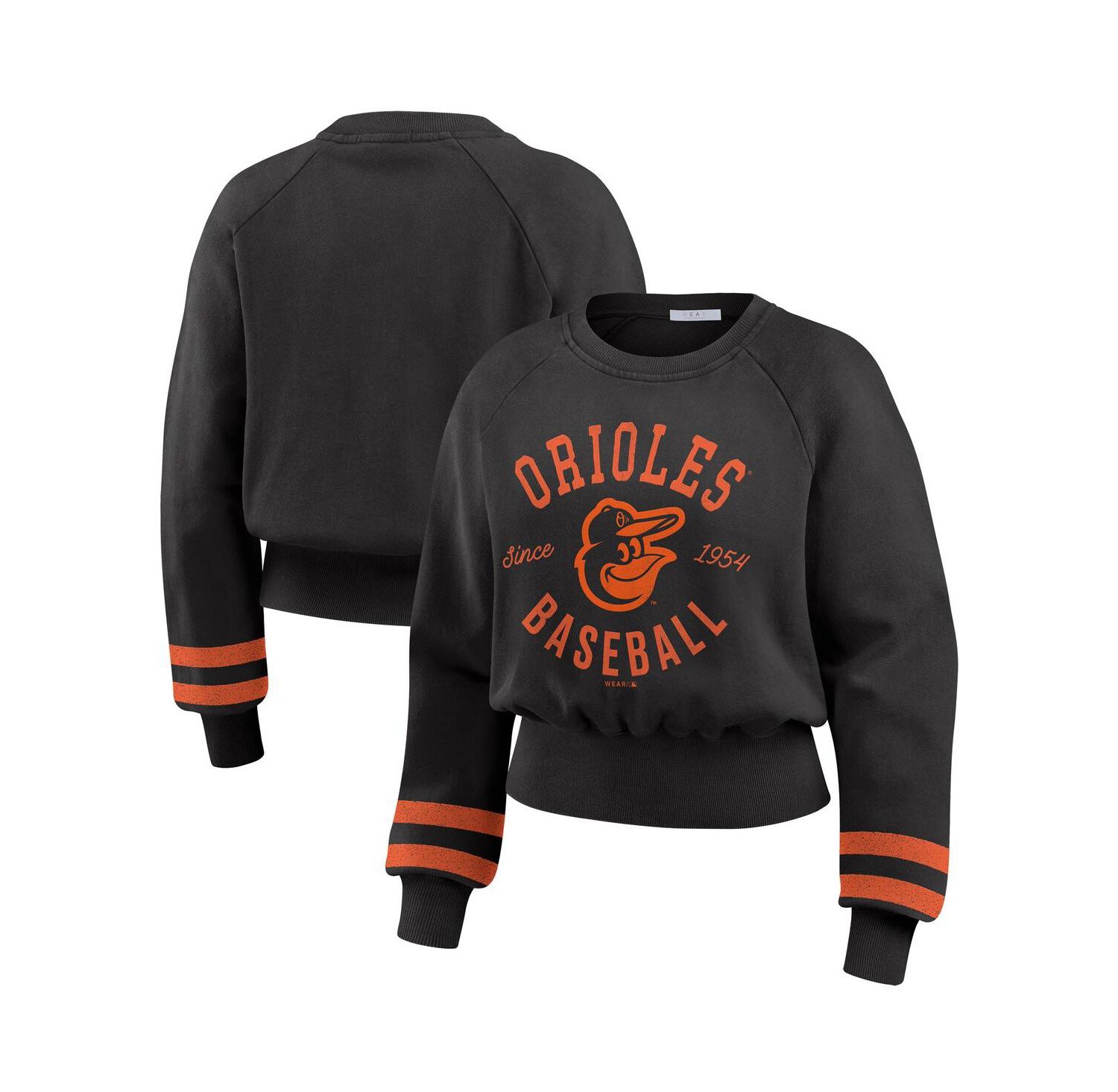 Women's Black Baltimore Orioles Vintage Washed Cropped Pullover Sweatshirt