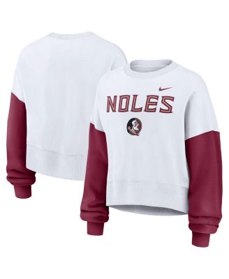 Nike - Women's  White Florida State Seminoles Color Block Oversized Cropped Pullover Sweatshirt