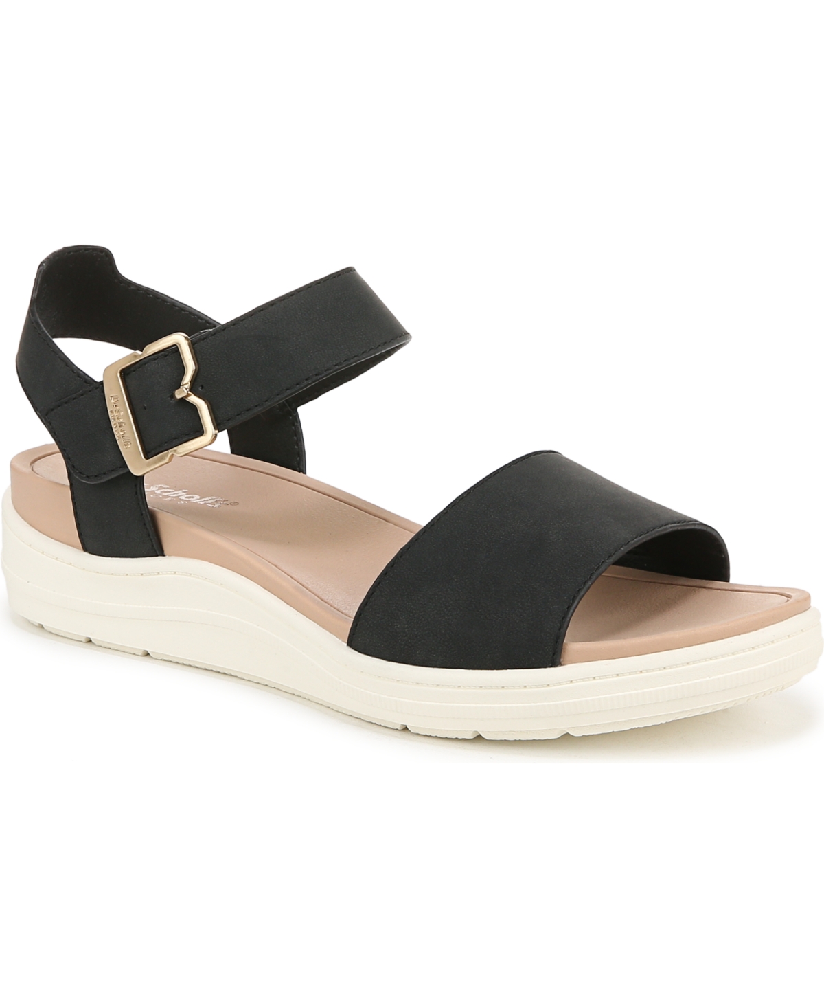 Shop Dr. Scholl's Women's Time Off Sky Sport Wedge Sandals In Black Faux Leather