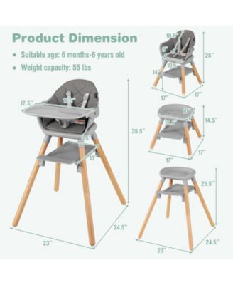 6 in 1 Convertible Highchair with Safety Harness and Removable Tray