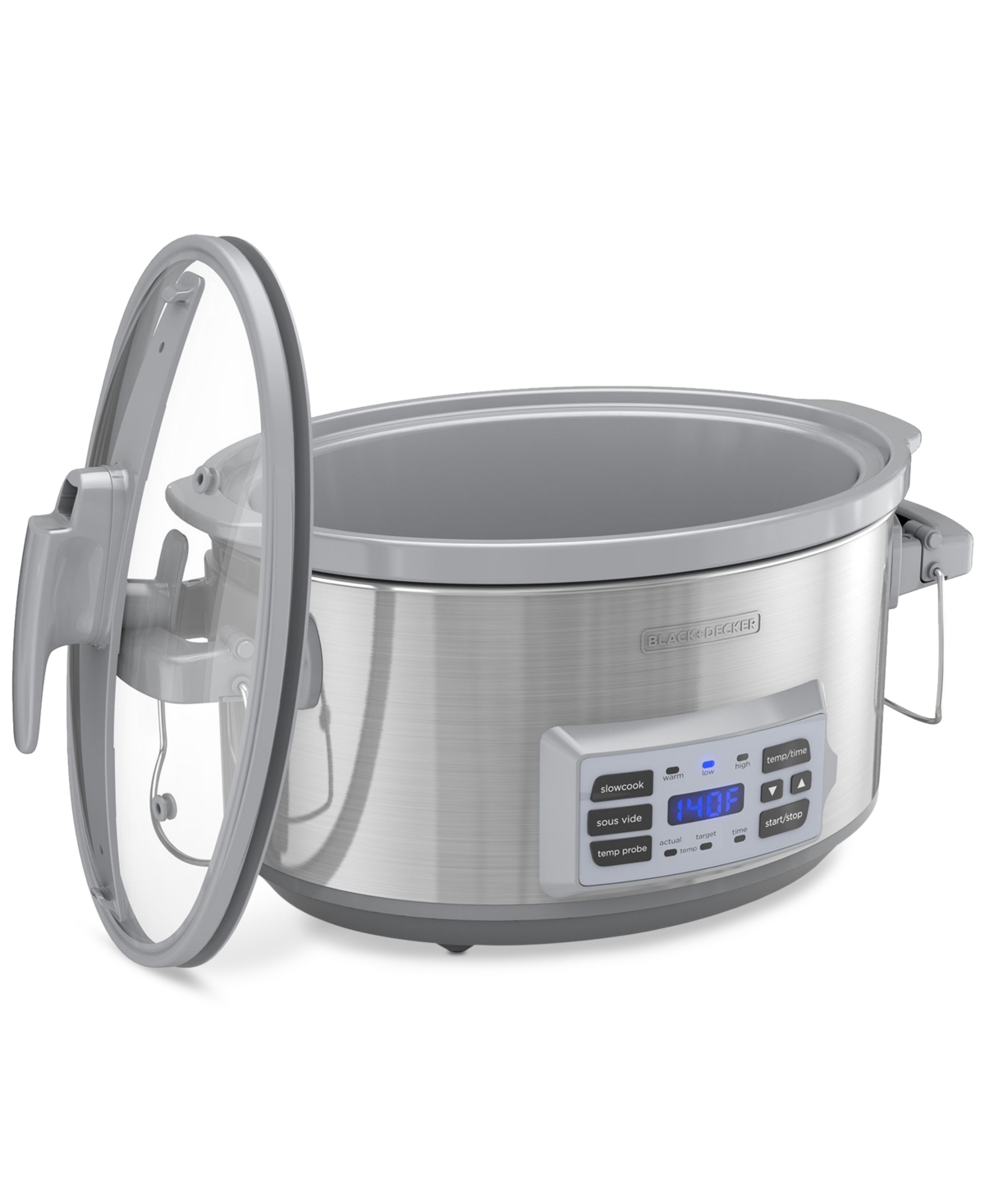 Black & Decker 7-quart Digital Temperature Probe Slow Cooker In Silver