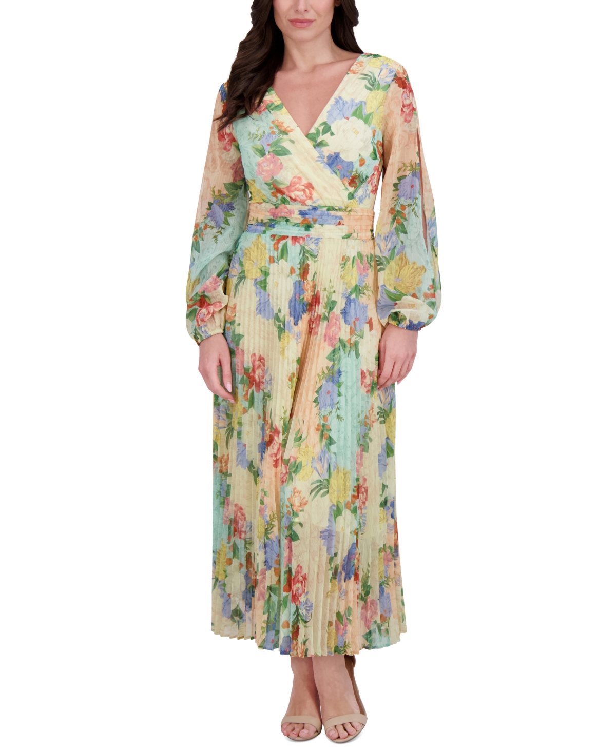 Siena Plus Size Floral-print Pleated Maxi Dress In Multi