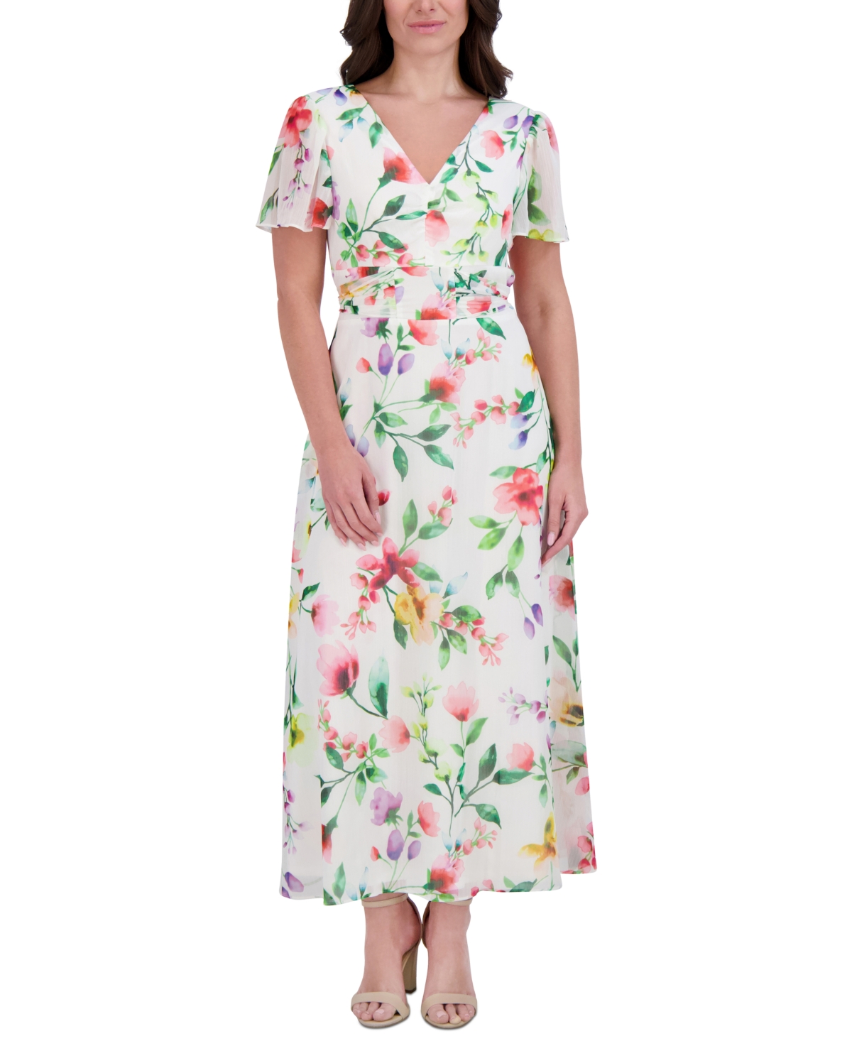 Women's Floral-Print A-Line Dress - White Multi