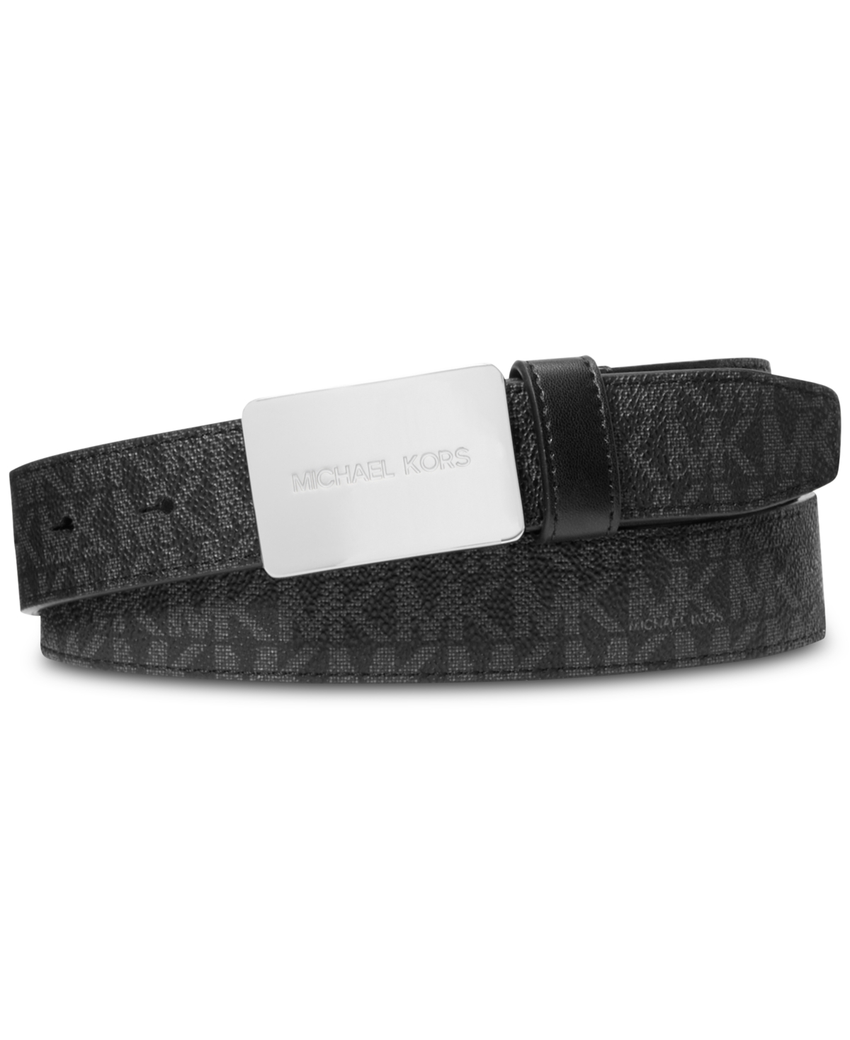 MICHAEL KORS MEN'S LEATHER MK LOGO PLAQUE-BUCKLE BELT 