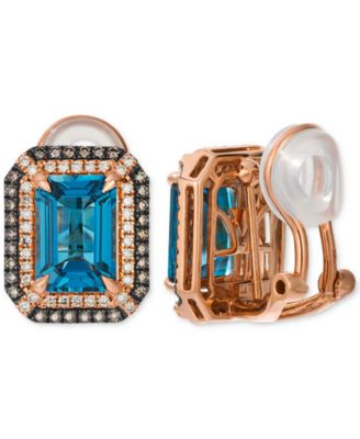 Deep Sea Blue Topaz (5 ct. t.w.) & Diamond (5/8 ct. t.w.) Post/Clip-On Convertible Button Earrings in 14k Rose Gold