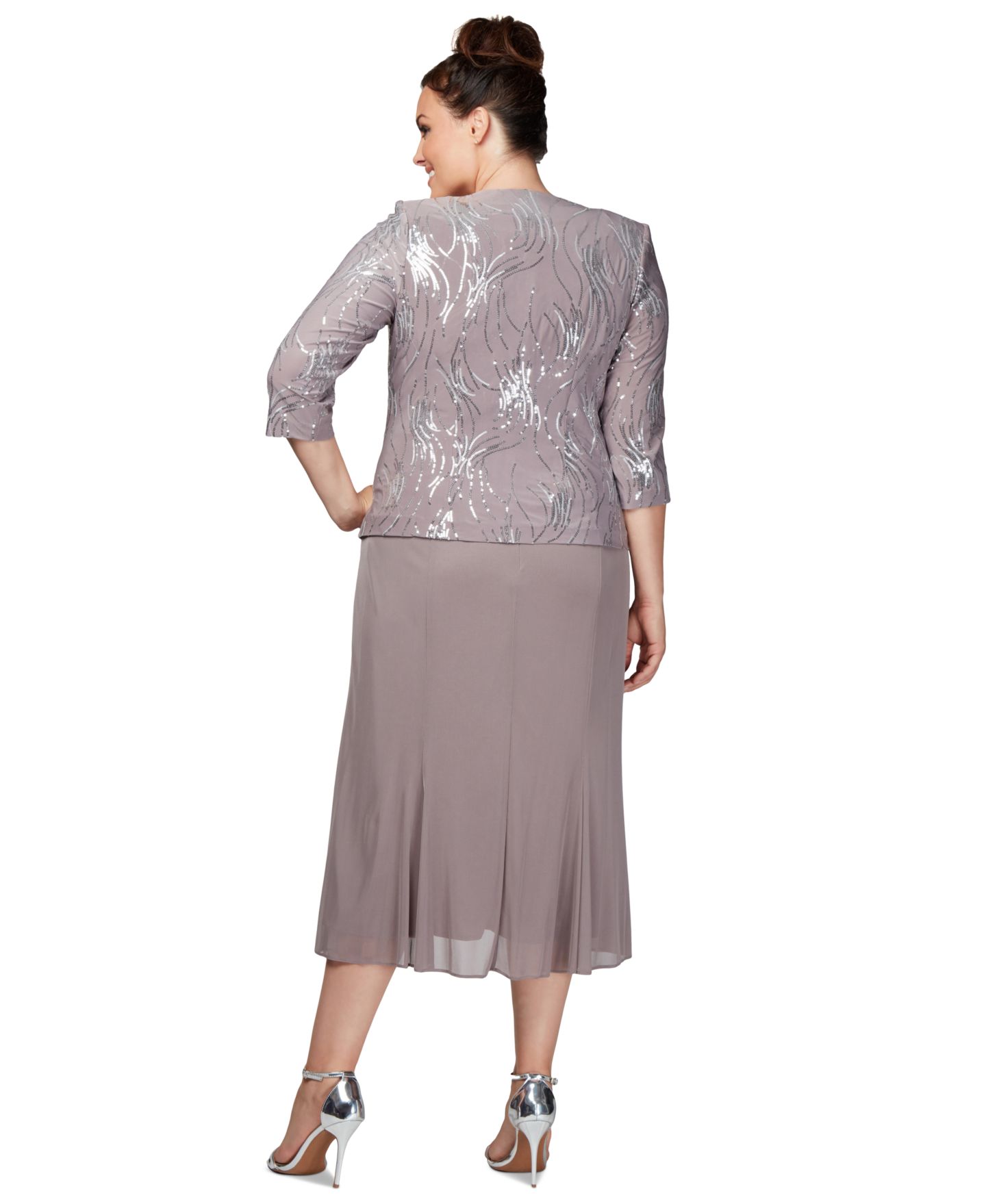 Женская куртка Alex Evenings Plus Size Sequined Chiffon Dress and Jacket, цвет: Оловянный морозный — фото 3