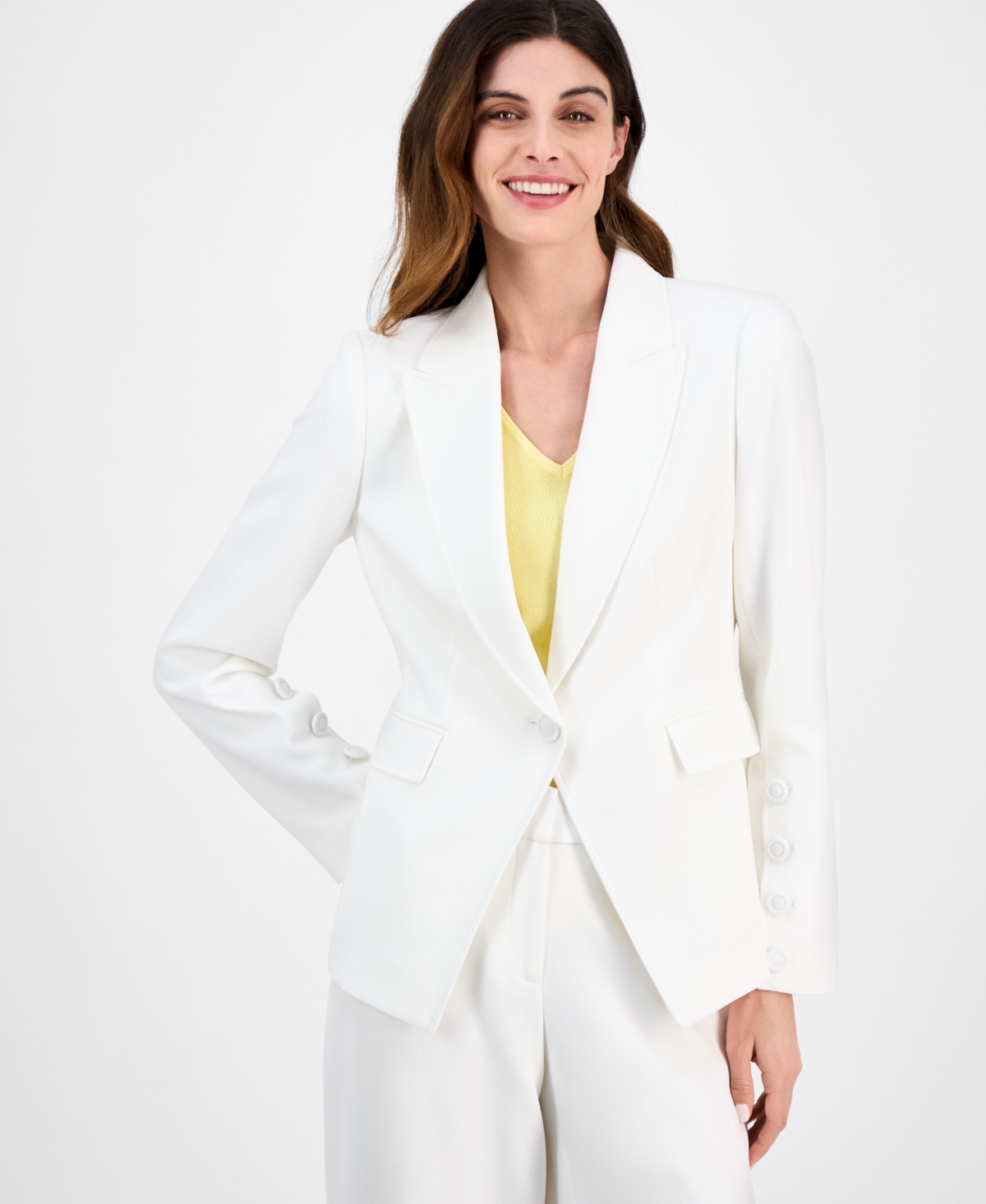 Tahari Asl Women's Peak-lapel Button-cuff Jacket, Regular & Petite In White