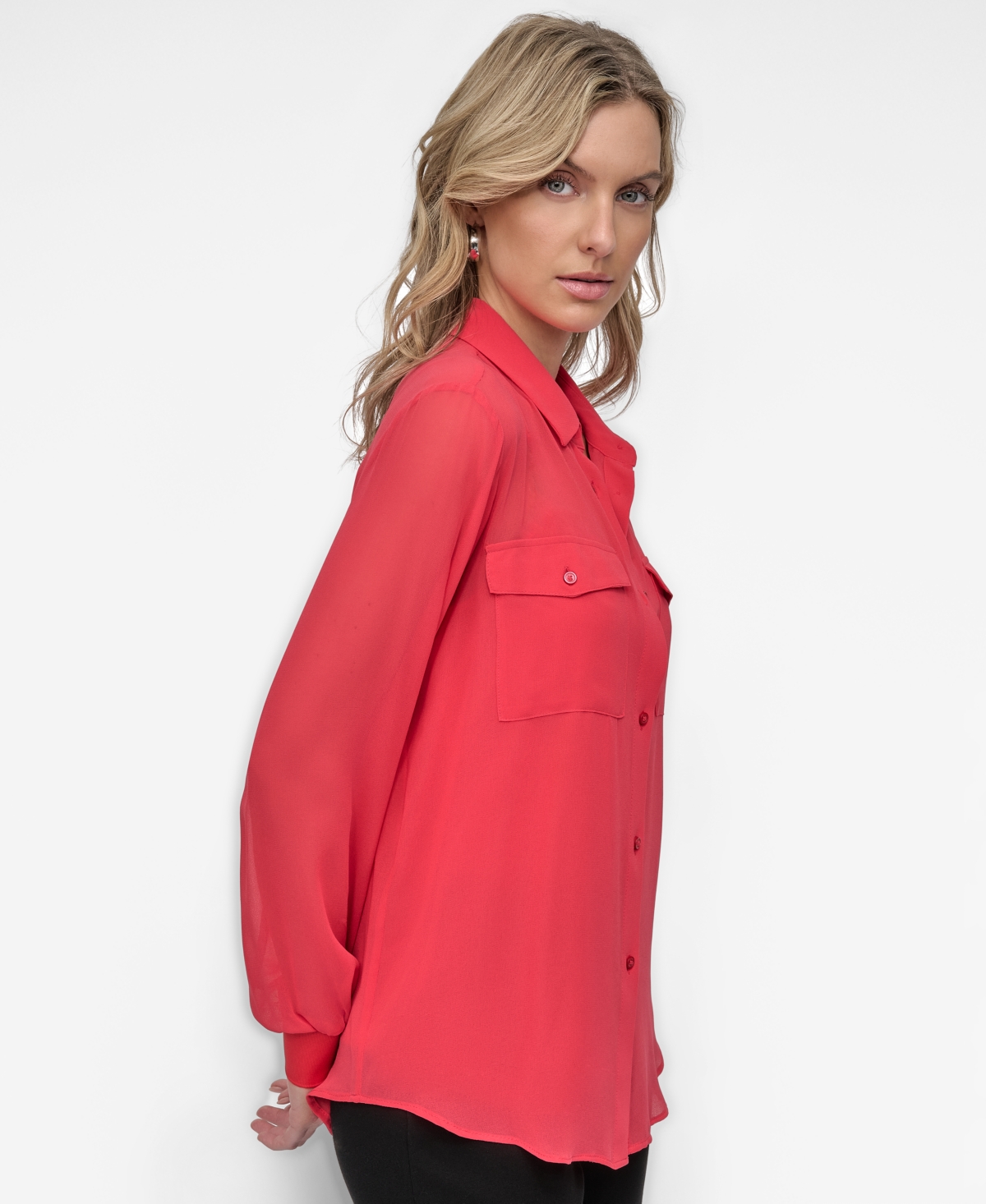Dkny Chiffon Button-up Shirt In Watermln Sugar