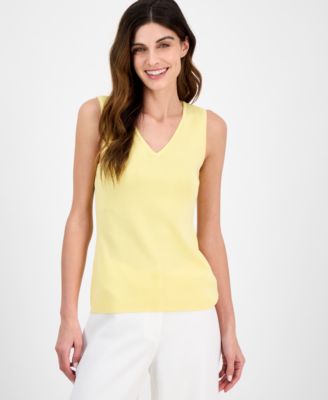 Tahari ASL - Women's Fine-Rib Sleeveless V-Neck Sweater
