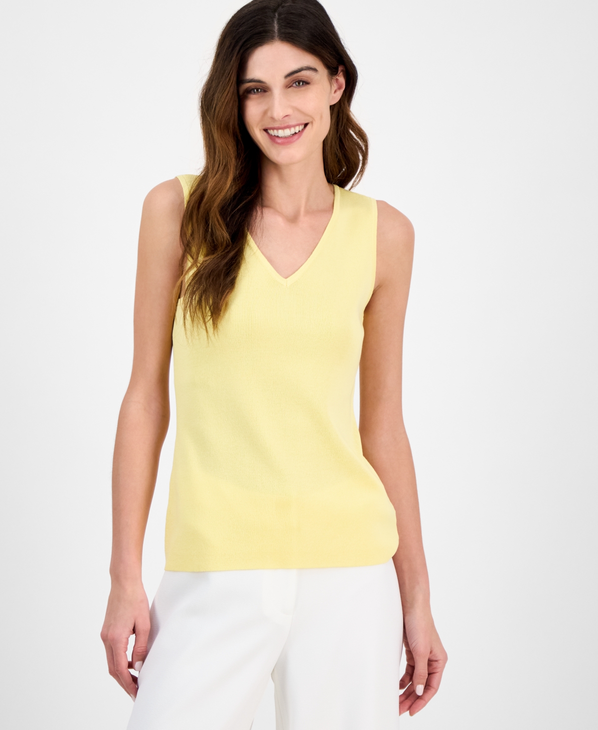 Women's Fine-Rib Sleeveless V-Neck Sweater - Fern